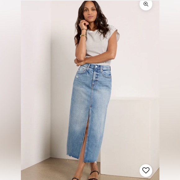 Denim midi skirt with front slit - Picture 1 of 5